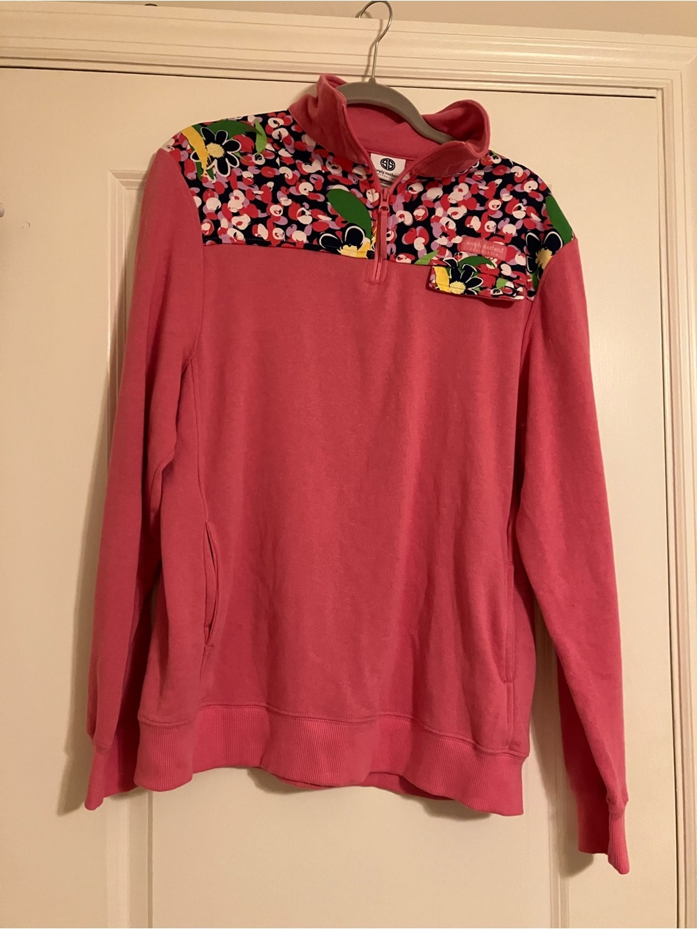 Brand New Simply Southern Coral Pink Floral Quarter-Zip Pullover